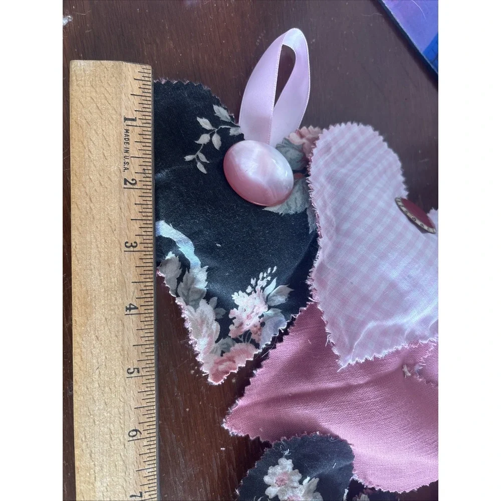 12 Handmade Hearts Bowl Filler Ornaments‎ Stuffed Pink Gingham Rose Floral